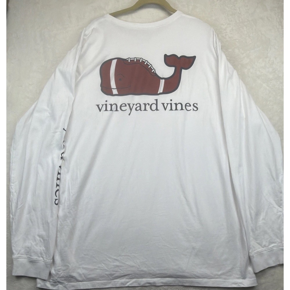 Vineyard Vines T Shirt Football Whale Long Sleeve Pocket Men's 2XL Tall
